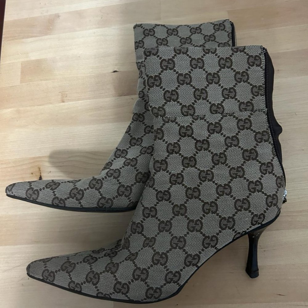 Gucci GG Monogram Beige Brown Ankle Booties